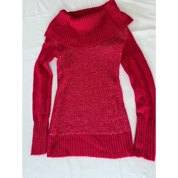 Y2K Candie’s sweater size XS stretchy fold over off shoulders long sleeve sequin - Picture 1 of 6